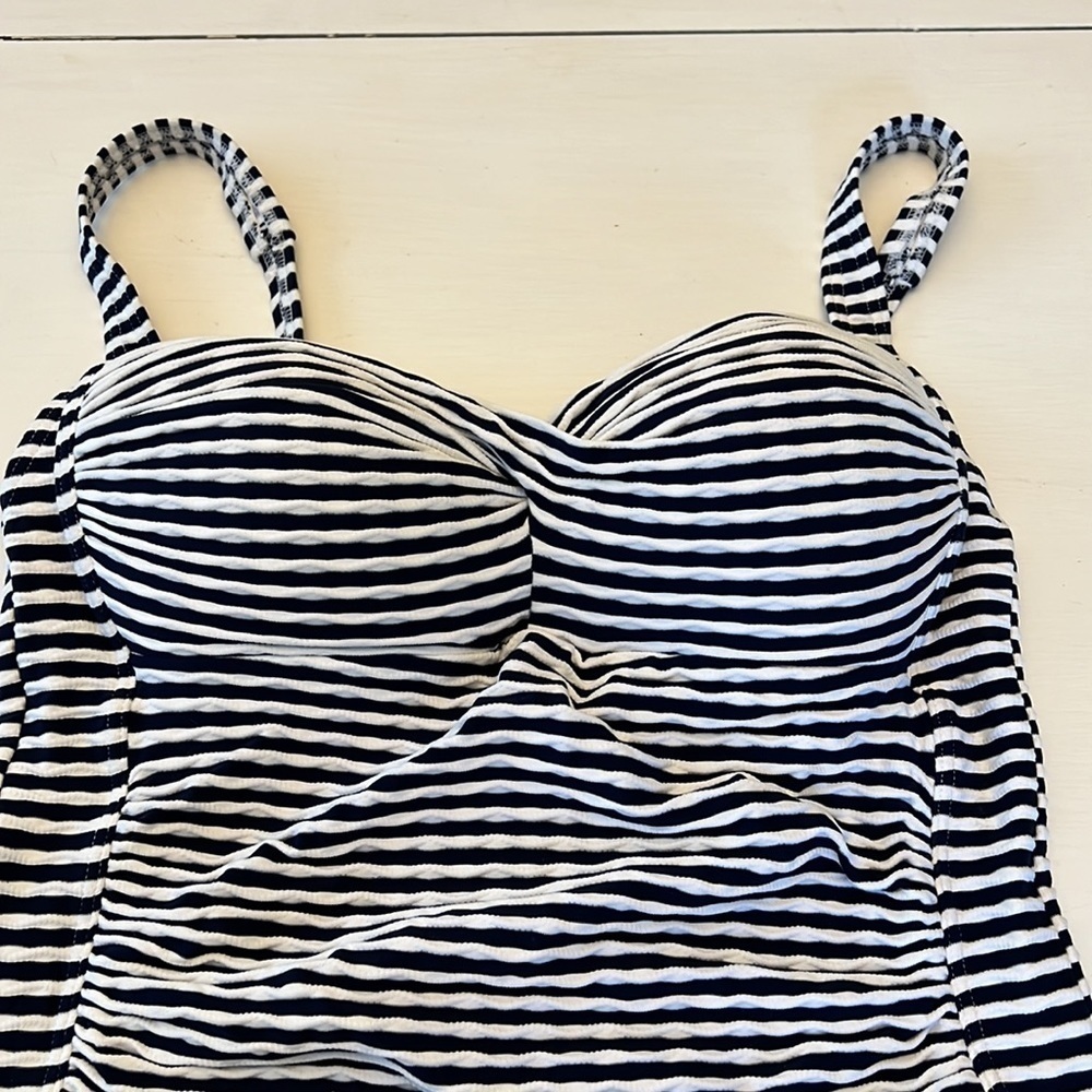 BOND EYE ONE PIECE SWIMSUIT Nip Tuck Shirred Maillot Stripe Size 10 NWT - Picture 2 of 10